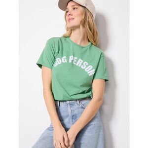 Retrobrand Los Angeles Evereve Dog Person Graphic Tee Green White Short Sleeve